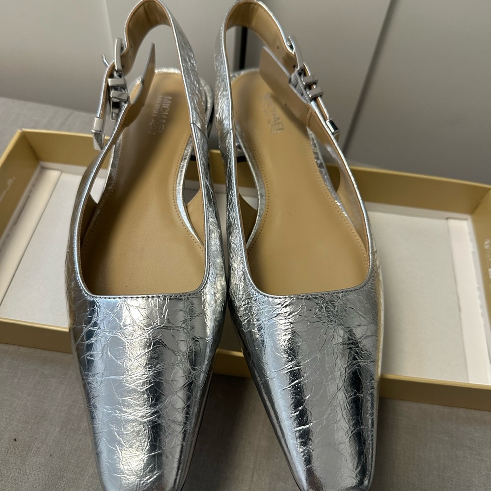 Michael Kors Silver Metallic Slingback Mules